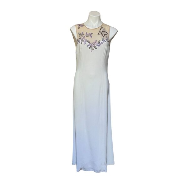 Jovani Y2K Vintage Embellished Cream Maxi Dress Formal Gown Butterfly Whimsical - Picture 1 of 11